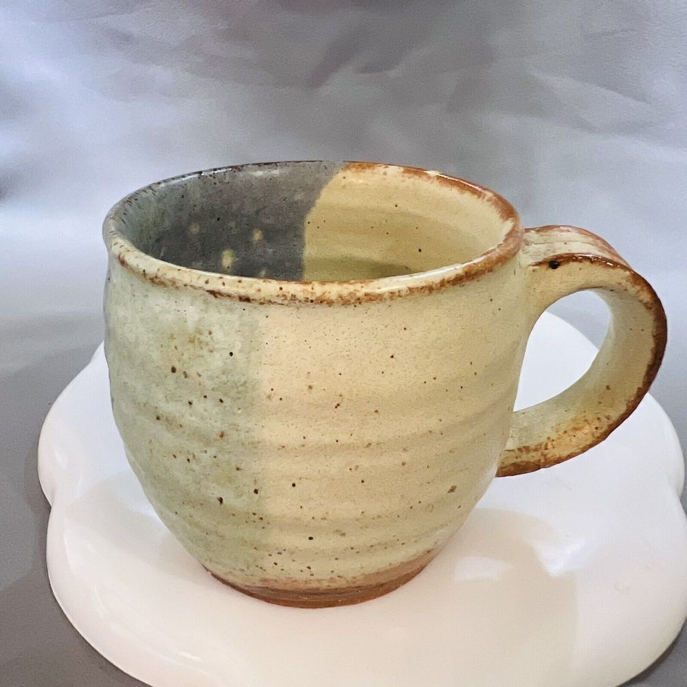 Studio Art Pottery Mug Singed DEB Brown Blue Beige Very Nice